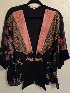 Vintage Spencer Alexis Mixed Fabric Womens Kimono Style Top XL